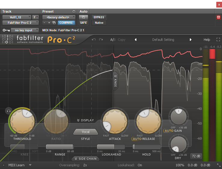 fabfilter pro C2 compressor makeup gain