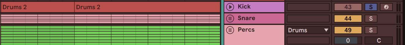 grouping kick & snare in ableton live
