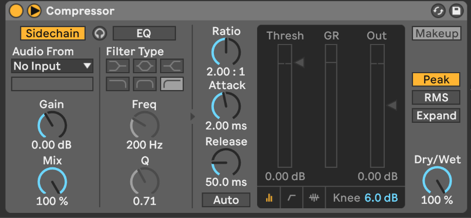 bouton sidechain du compresseur ableton