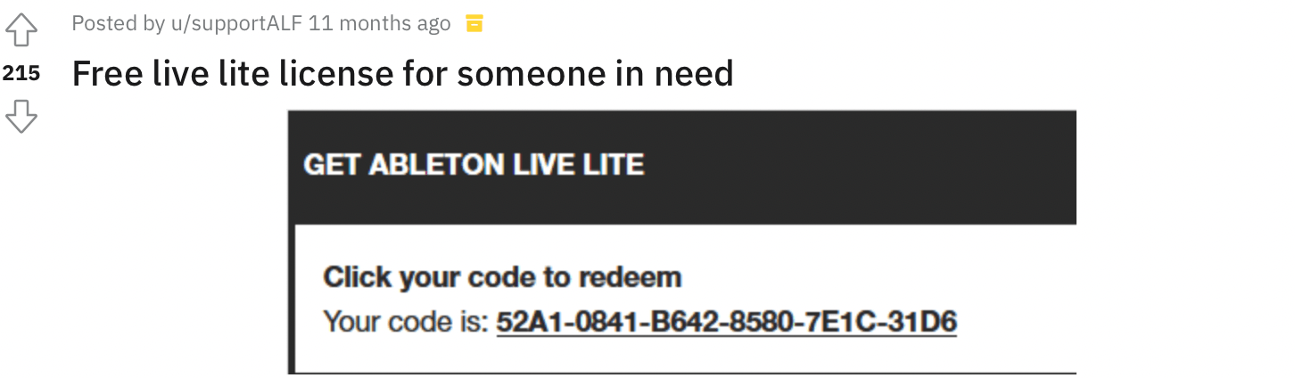 reddit free Ableton Live Lite license code