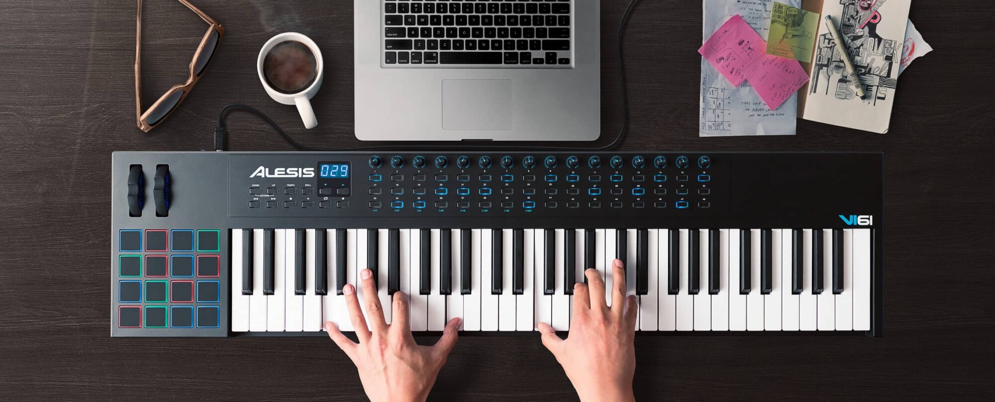 Buy a MIDI controller or an audio interface