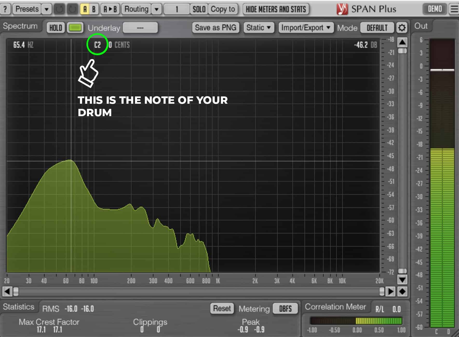 how to find key of drums using span plus voxengo