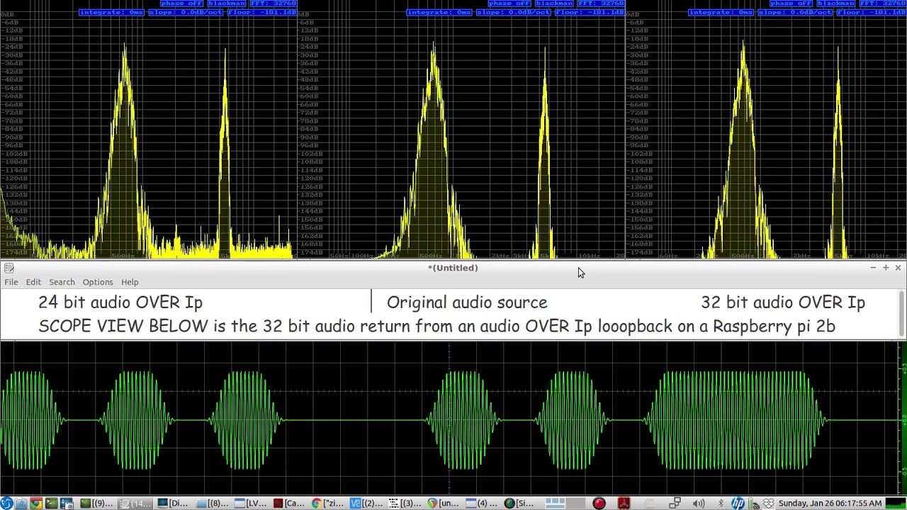 We can see the difference in how a 24-bit (to the left) system interprets the same signal as a 32-bit (to the right).