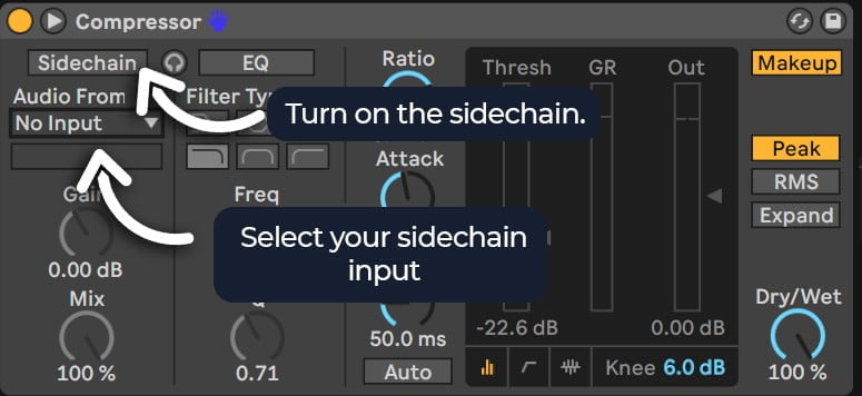 comment activer l'entrée sidechain ableton