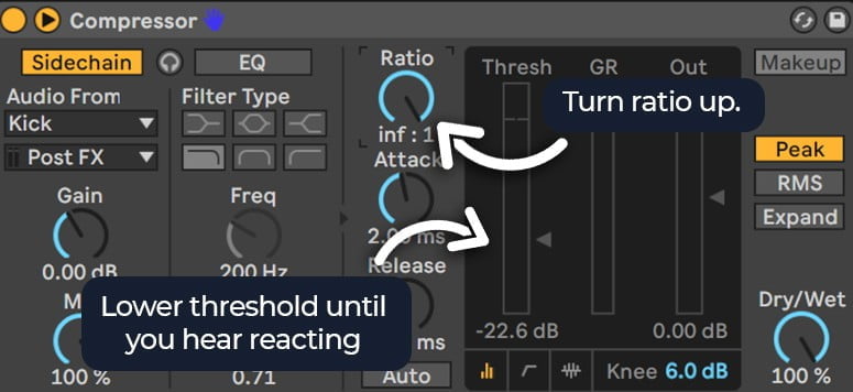 ratio et threshold du compresseur sidechain