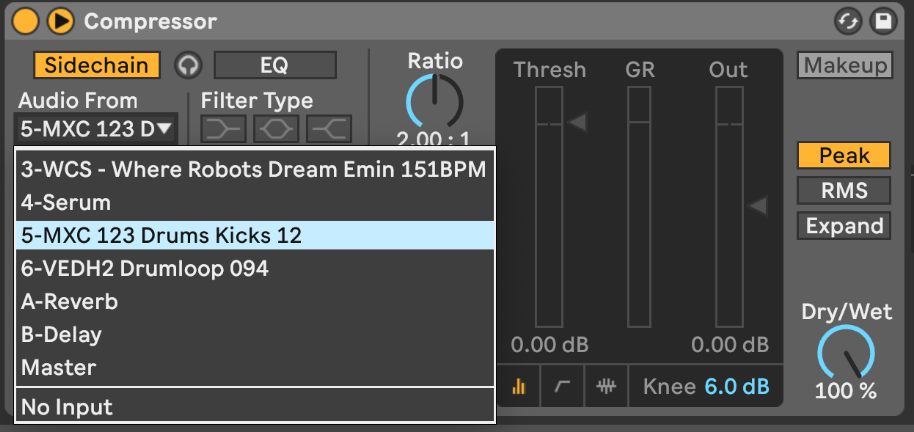 entrée sidechain du compresseur ableton
